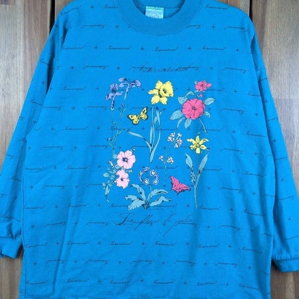 Wildflower Butterfly Vintage 90s Crewneck Sweatshirt Large Pullover Nature Cute